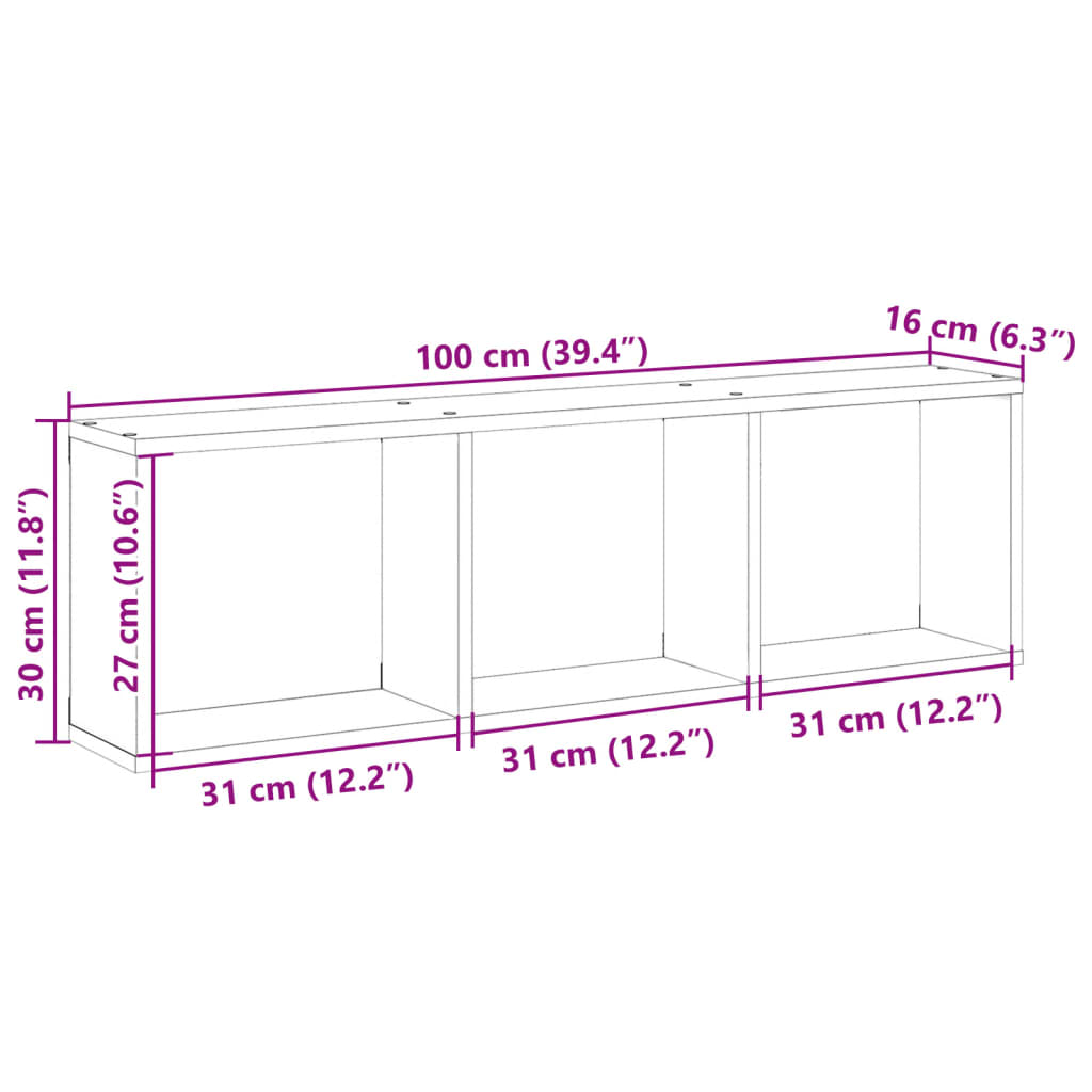 Seinäkaappi 100x16x30 cm betonin harmaa