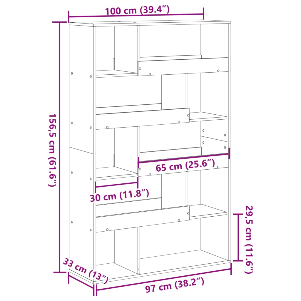 Valkoinen kirjahylly 100x33x156,5 cm