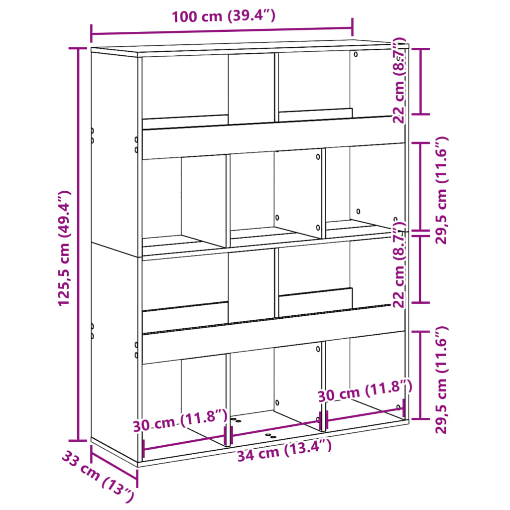 Bokhylla vit 100x33x125,5 cm