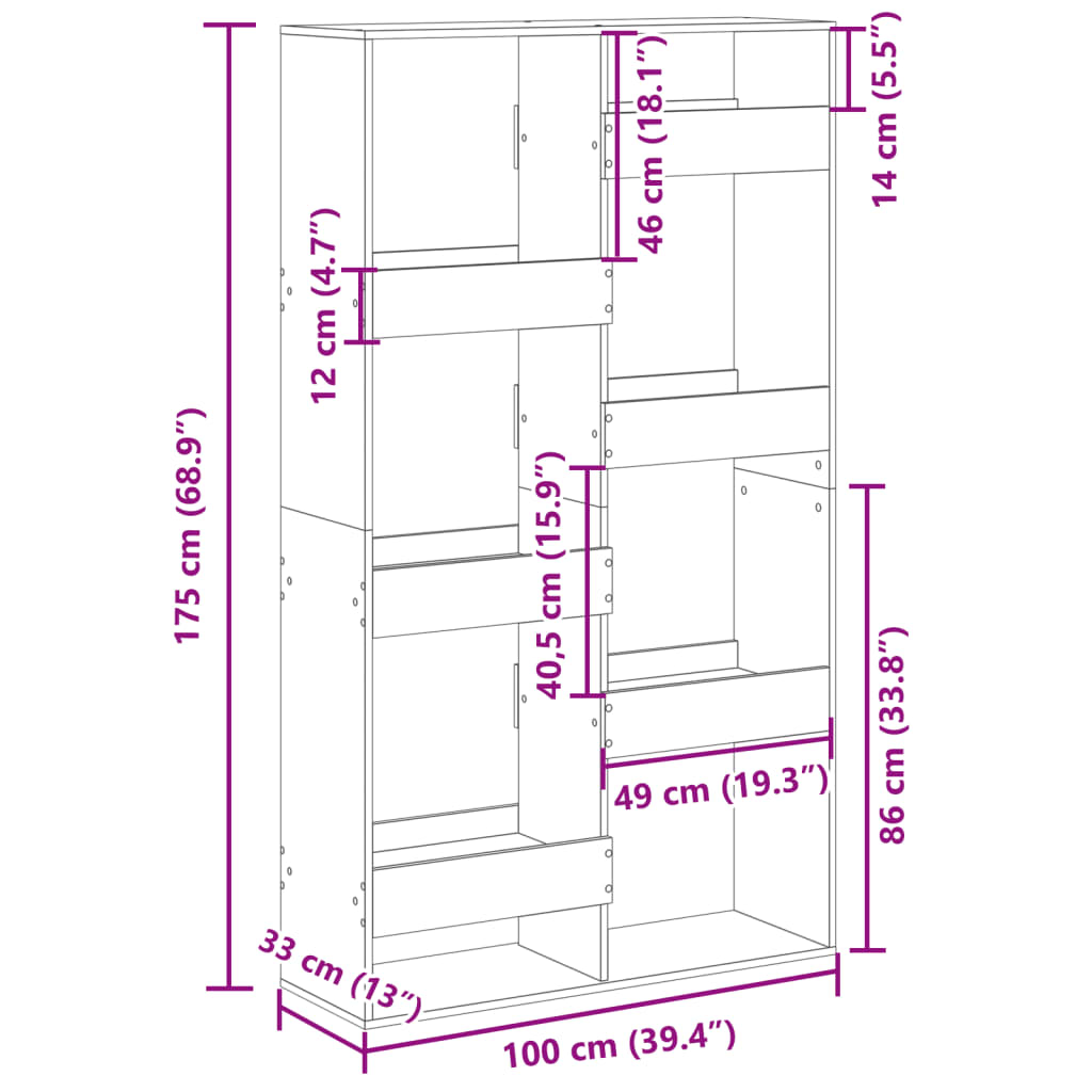 Bokhylla vit 100x33x175 cm