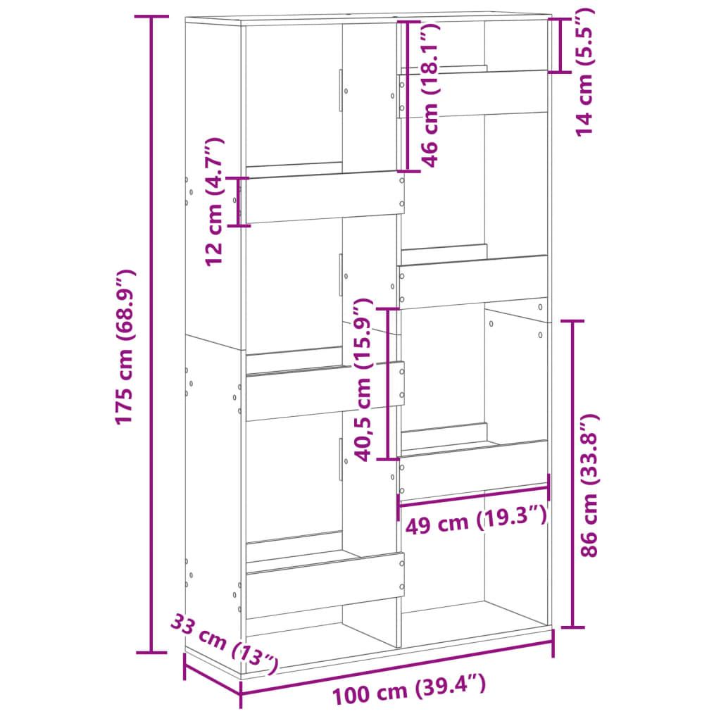 Kirjahylly ruskea tammi 100x33x175 cm