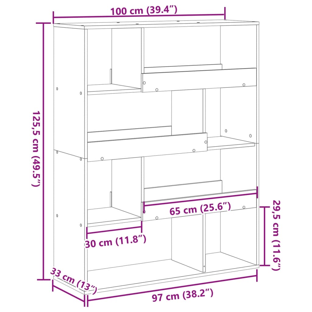 Bokhylla sonoma ek Rumsavdelare 100x33x125,5 cm