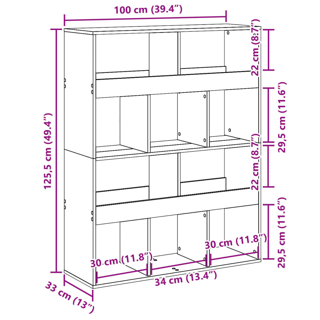 Bokhylla sonoma ek Rumsavdelare 100x33x125,5 cm