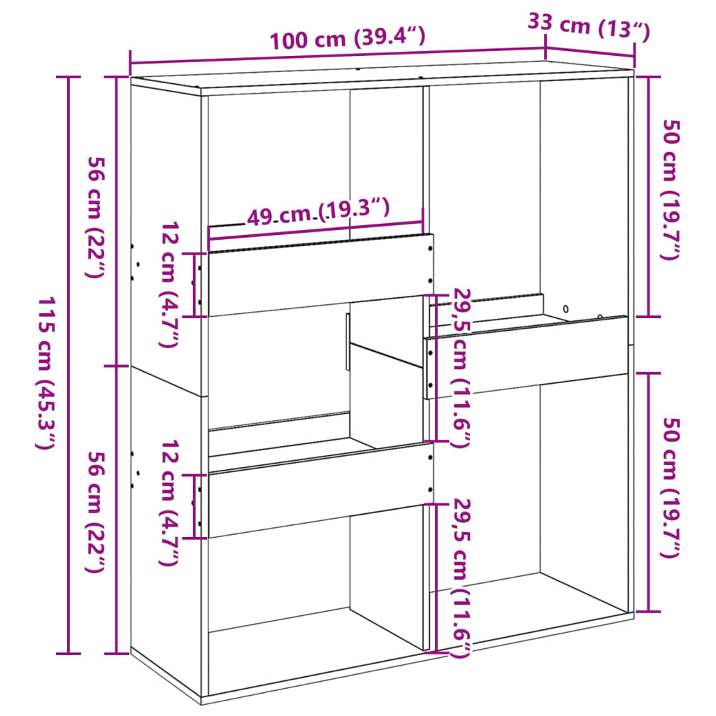 Bokhylla svart Rumsavdelare 100x33x115 cm