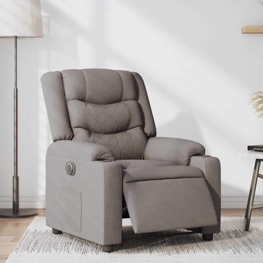 Elektrisk Massagefåtölj taupe Recliner tyg