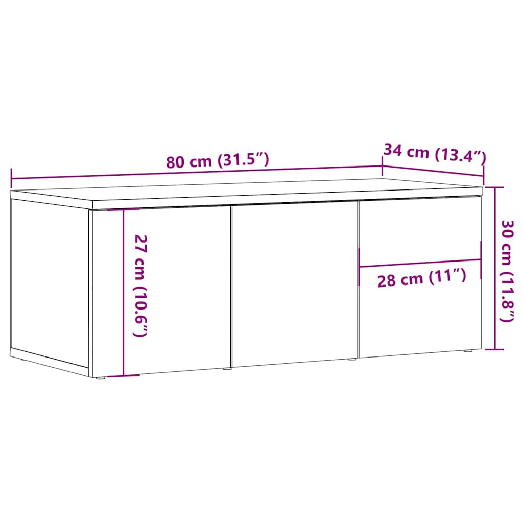 TV-möbel åldrat trä TV-bänk 80x34x30 cm