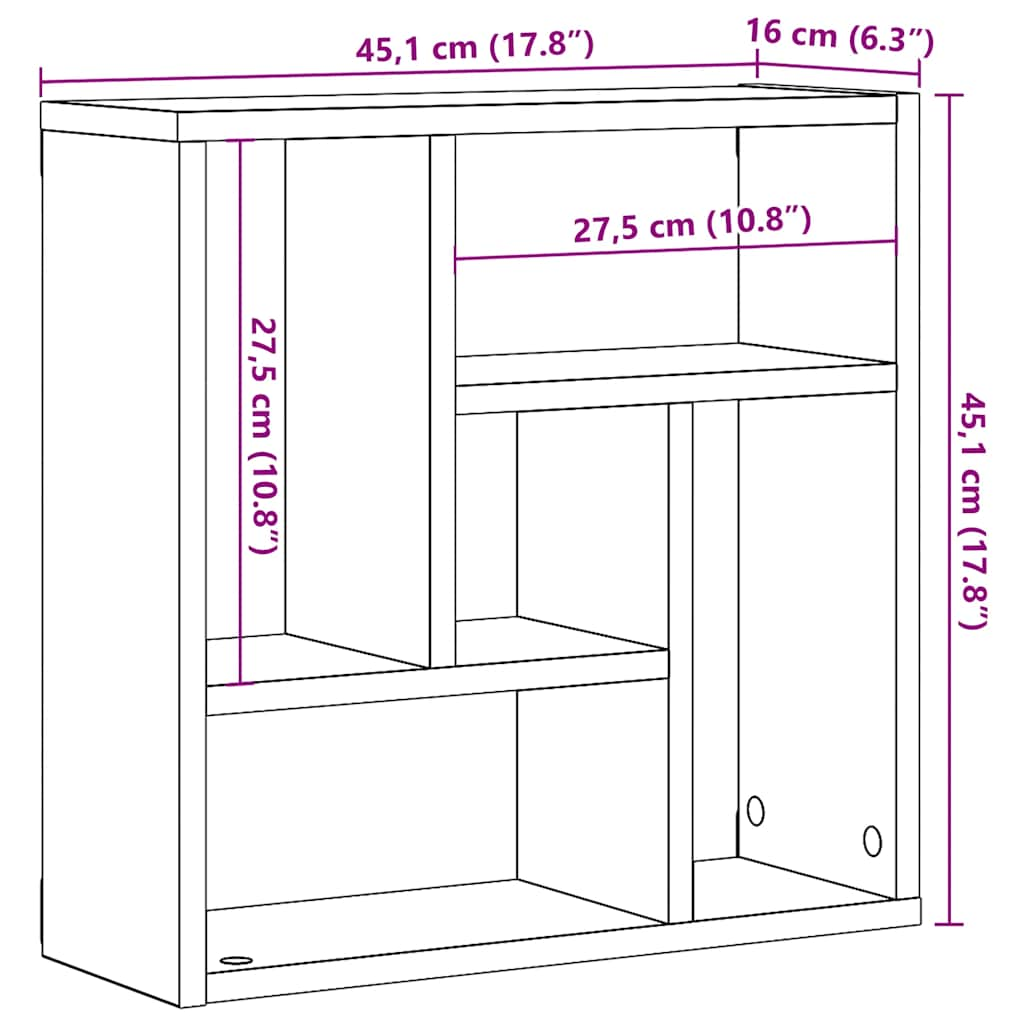 Vägghylla åldrat trä 45x16x45 cm konstruerat trä