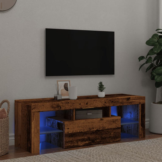 TV-möbel åldrat trä TV-bänk med LED-lampor 120x36,5x40cm