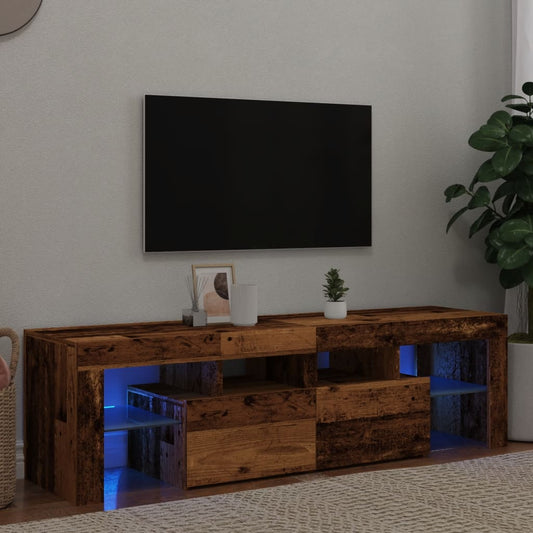 TV-möbel åldrat trä TV-bänk med LED-lampor 140x36,5x40cm