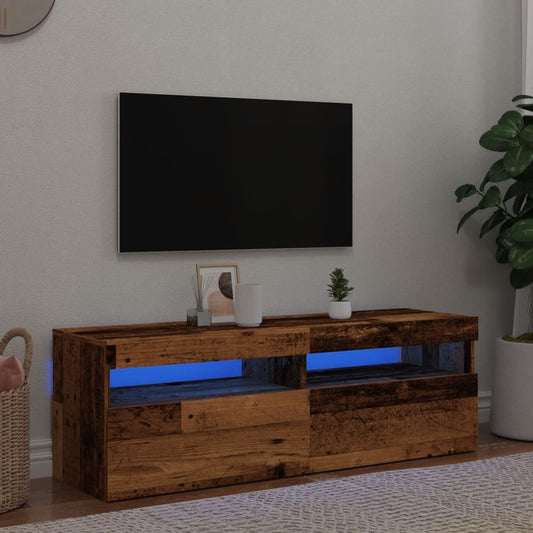 TV-möbel åldrat trä TV-bänk med LED-lampor 120x35x40 cm