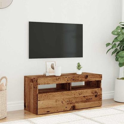 TV-möbel åldrat trä TV-bänk med LED-lampor 90x35x40 cm