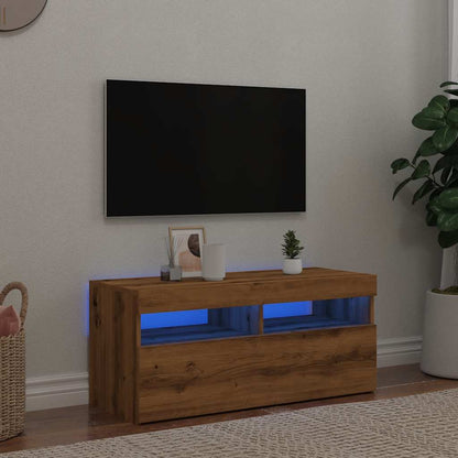 TV-möbel artisan ek TV-bänk med LED-lampor 90x35x40 cm