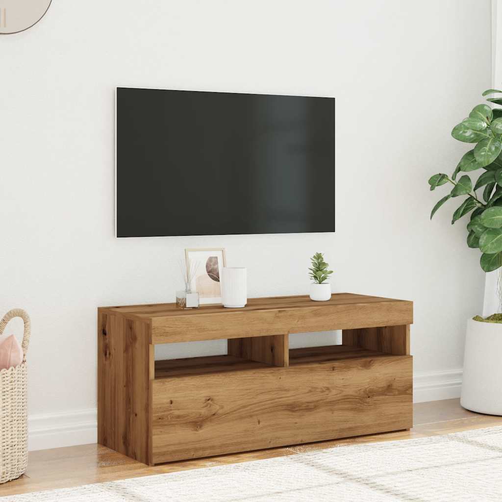 TV-möbel artisan ek TV-bänk med LED-lampor 90x35x40 cm