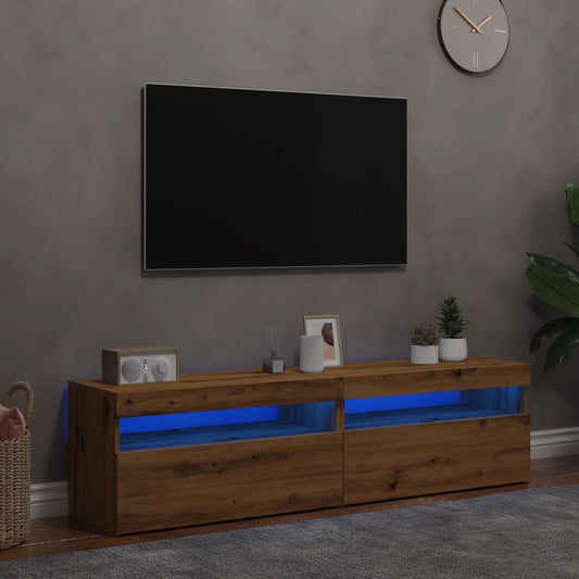 TV-möbel artisan ek TV-bänk med LED-belysning 2 st