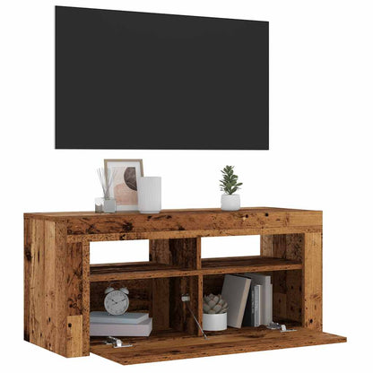 TV-möbel åldrat trä TV-bänk med LED-lampor 90x35x40 cm