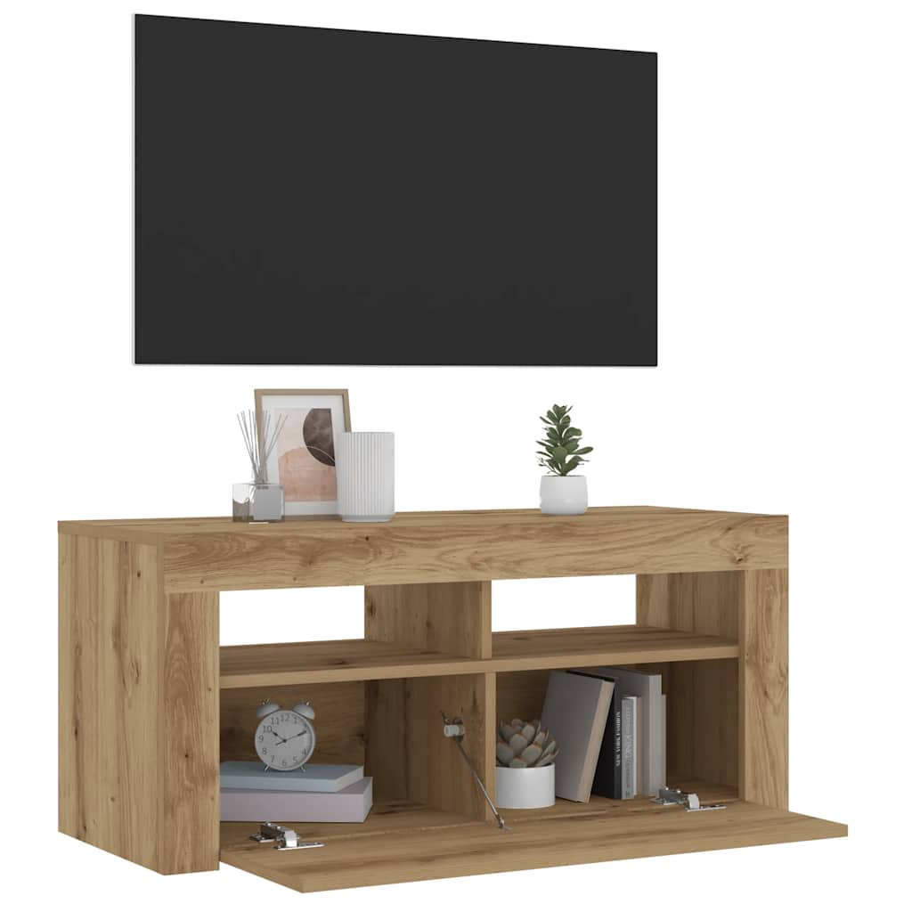 TV-möbel artisan ek TV-bänk med LED-lampor 90x35x40 cm