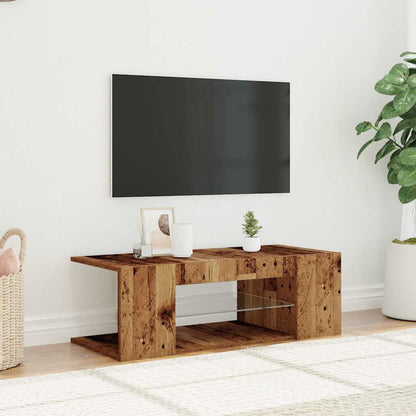 TV-möbel åldrat trä TV-bänk med LED-lampor 90x39x30 cm