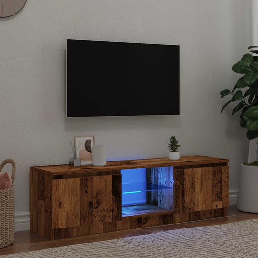 TV-möbel åldrat trä TV-bänk med LED-lampor 120x30x36 cm