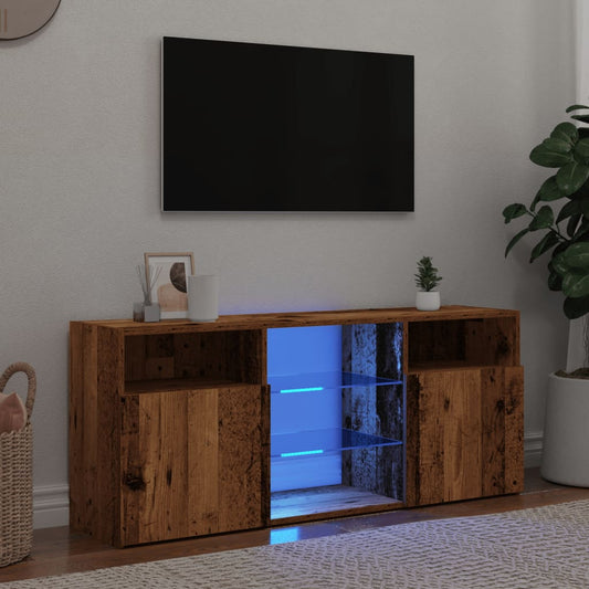 TV-möbel åldrat trä TV-bänk med LED-lampor 120x30x50 cm