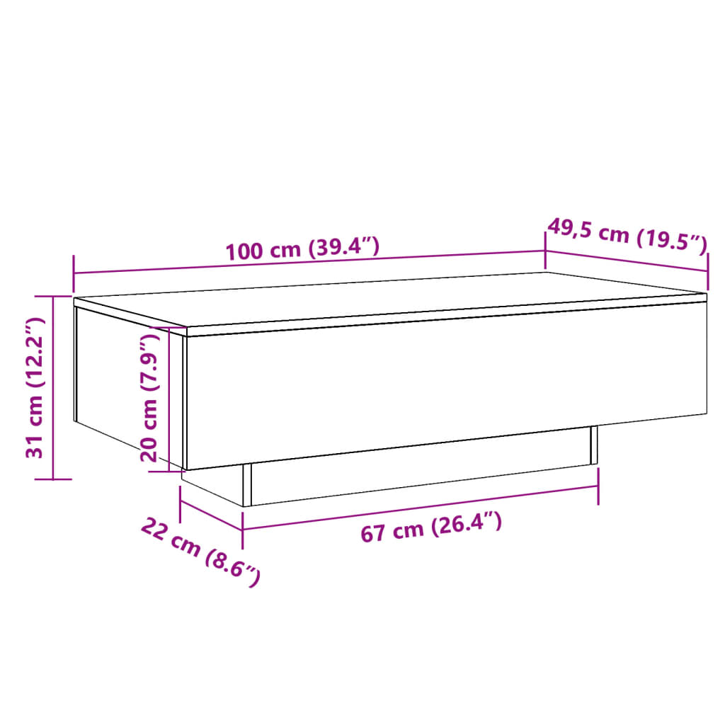 Sohvapöytä käsityöläinen tammi 100x49,5x31 cm puutavaraa