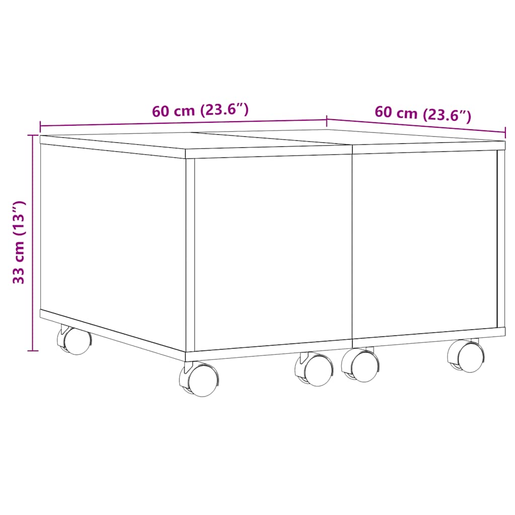 Soffbord artisan ek 60x60x38 cm konstruerat trä