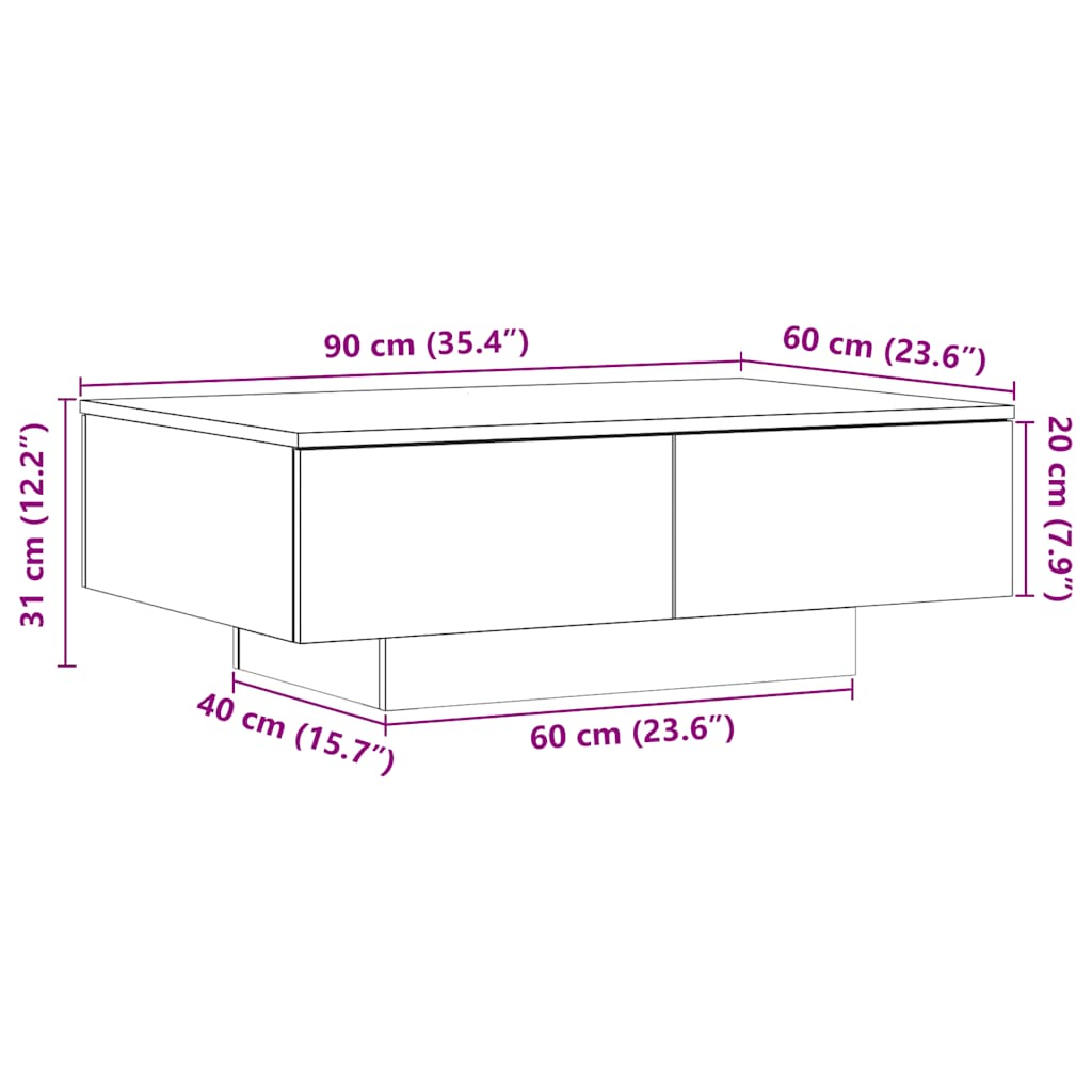 Soffbord artisan ek 90x60x31 cm konstruerat trä