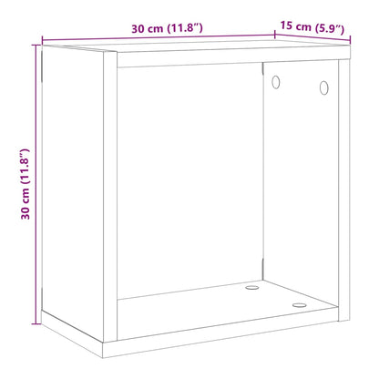 Vägghylla åldrat trä kubformad 4 st 30x15x30 cm