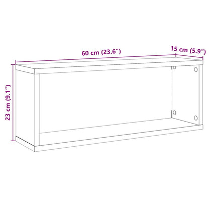 Vägghylla kubformad 2 st åldrat trä 60x15x23 cm konstruerat trä