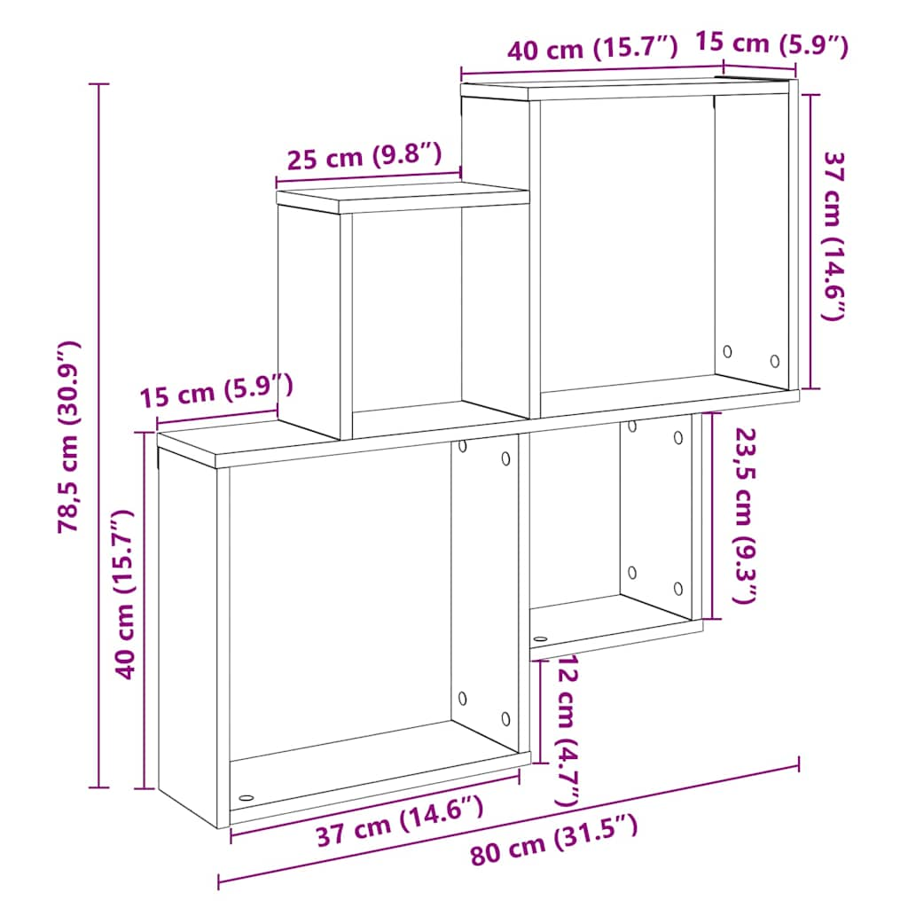 Vägghylla åldrat trä 80x15x78,5 cm konstruerat trä