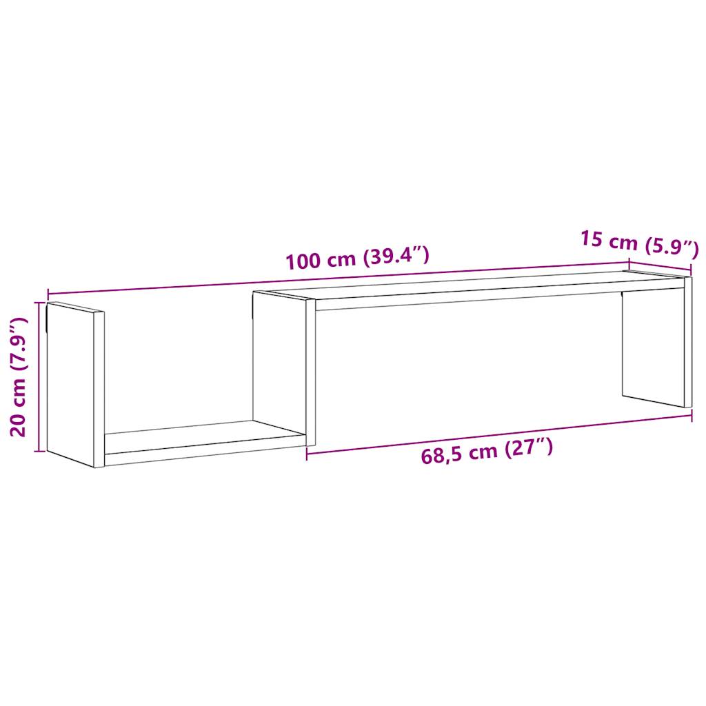 Seinähyllyt 2 kpl vanhentunutta puuta 100x15x20 cm teknistä puuta