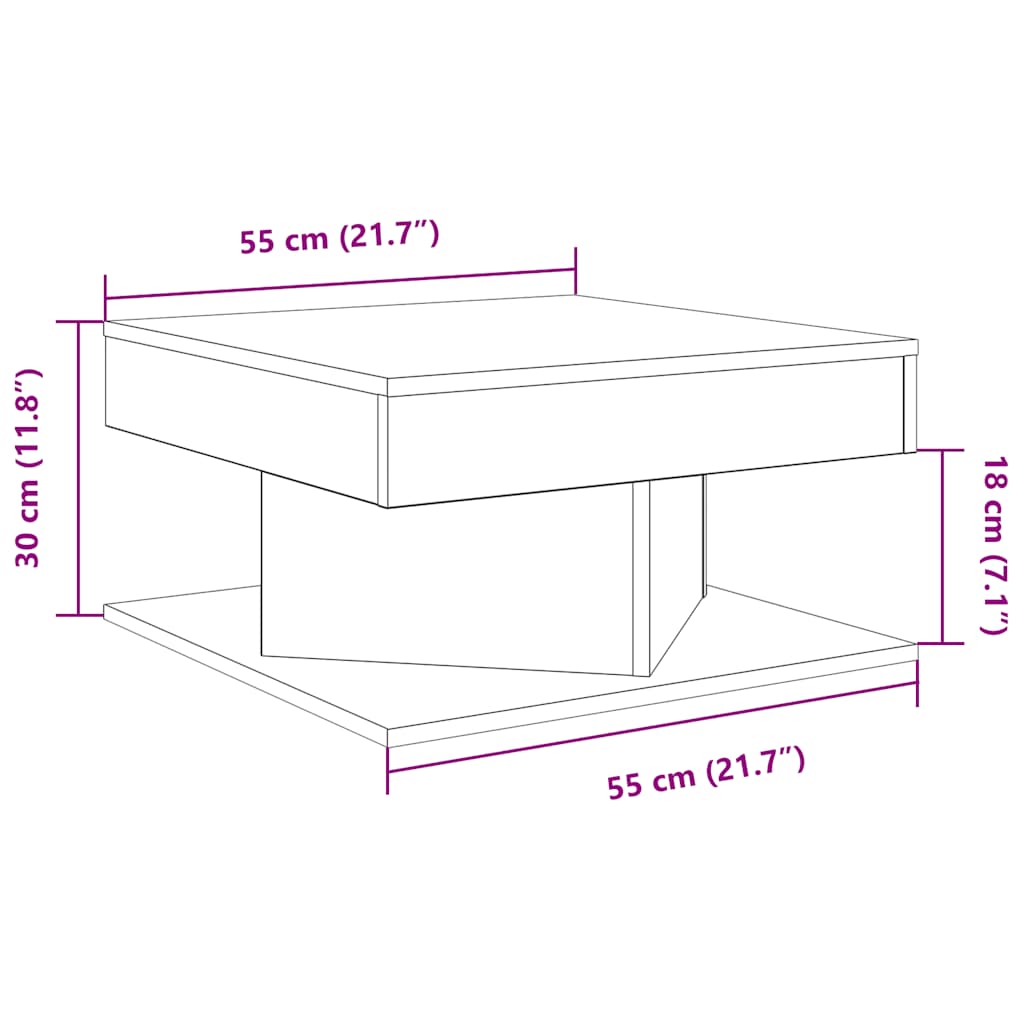 Soffbord artisan ek 55x55x30 cm konstruerat trä