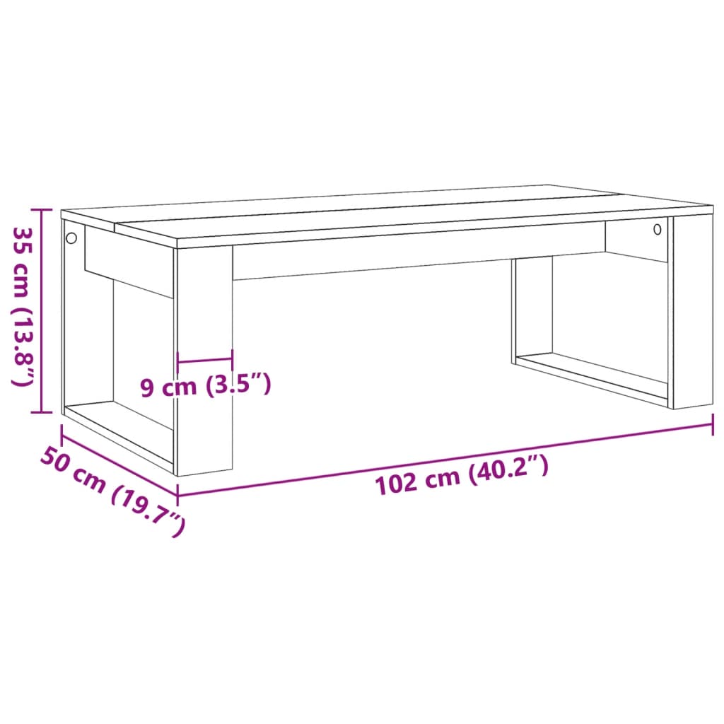 Sohvapöytä vanhennettua puuta 102x50x35 cm työstöpuuta