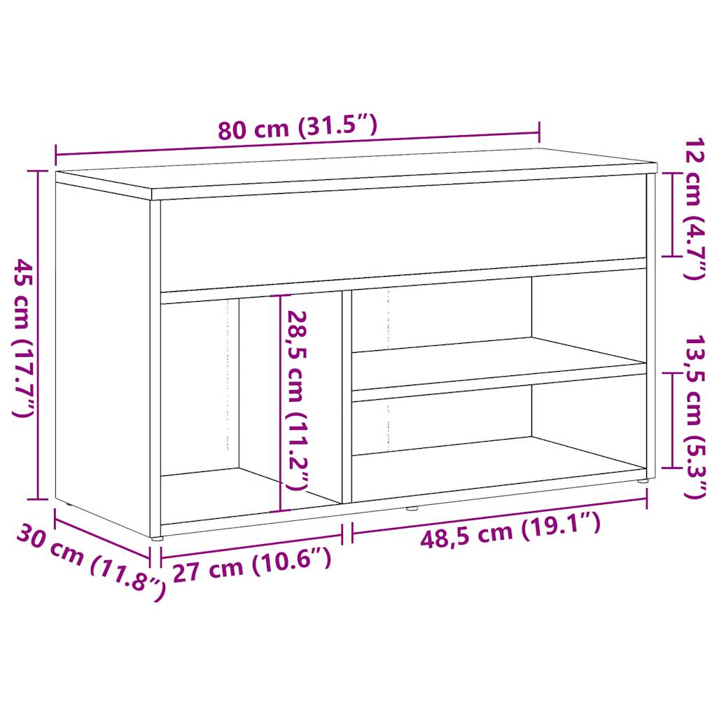 Kenkäteline Kenkäkaappi Kengänpenkki käsityöläinen tammi 80x30x45 cm tekninen puu