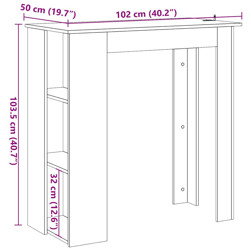 Barbord bistrobord åldrat trä med hyllor 102x50x103,5 cm