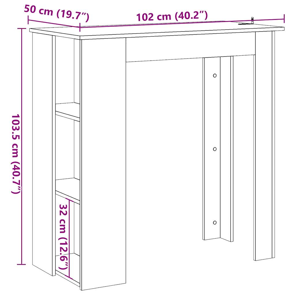 Barbord bistrobord artisan ek med hyllor 102x50x103,5 cm