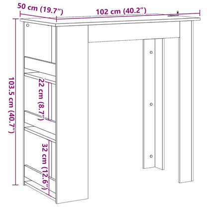 Barbord bistrobord åldrat trä med förvaringshyllor 102x50x103,5 cm