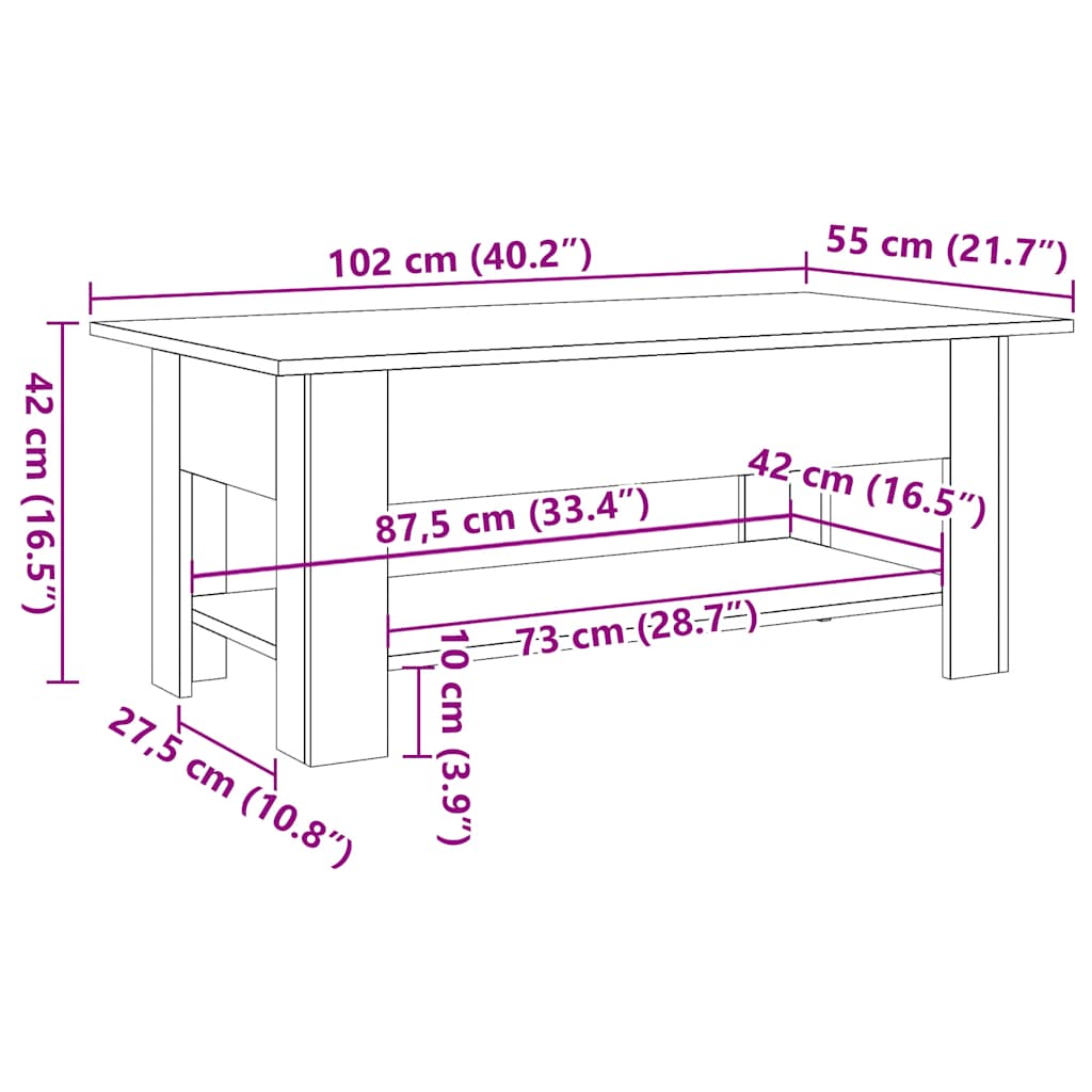 Soffbord artisan ek 102x55x42 cm konstruerat trä