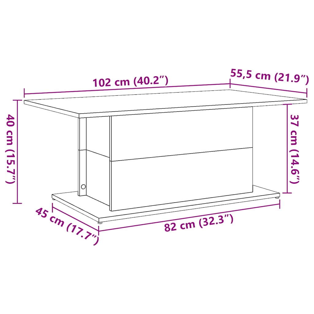 Soffbord åldrat trä 102x55,5x40 cm konstruerat trä