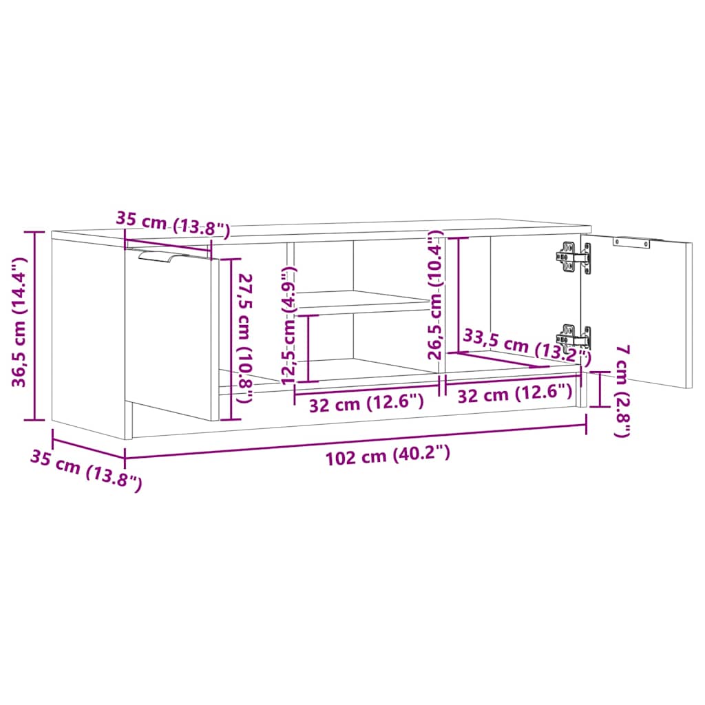 Tv-bänk gammalt trä 102x35x36,5 cm konstruerat trä