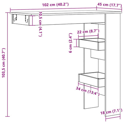 Barbord väggmonterat gammalt trä 102x45x103,5cm konstruerat trä