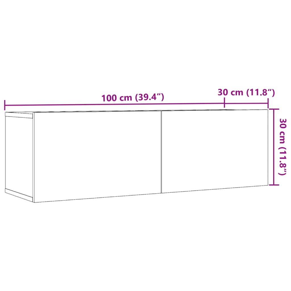 TV-möbel åldrat trä 100x30x30 cm Väggmonterad TV-bänk 2 st