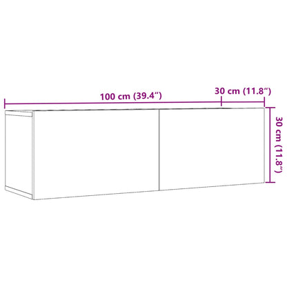 TV-möbel åldrat trä 100x30x30 cm Väggmonterad TV-bänk 2 st