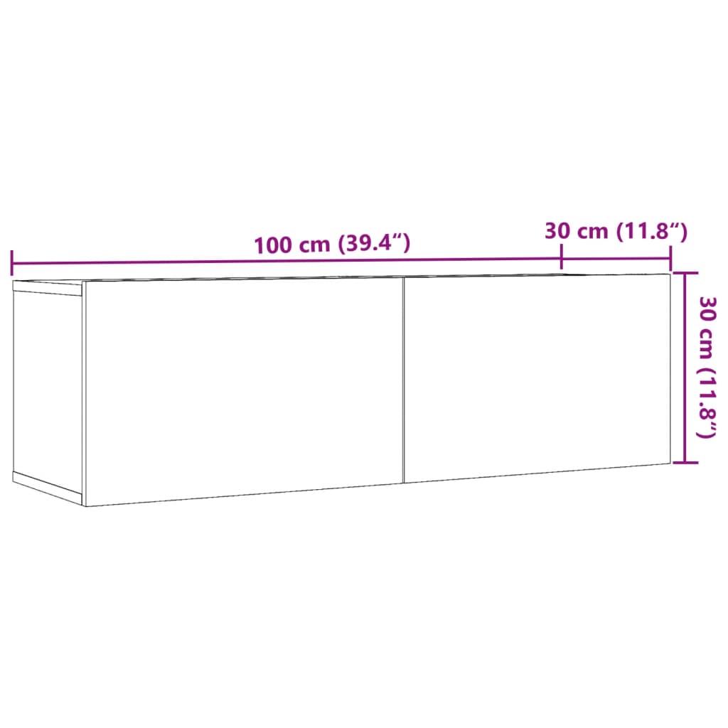 TV-möbel ek 100x30x30 cm Väggmonterad TV-bänk 2 st