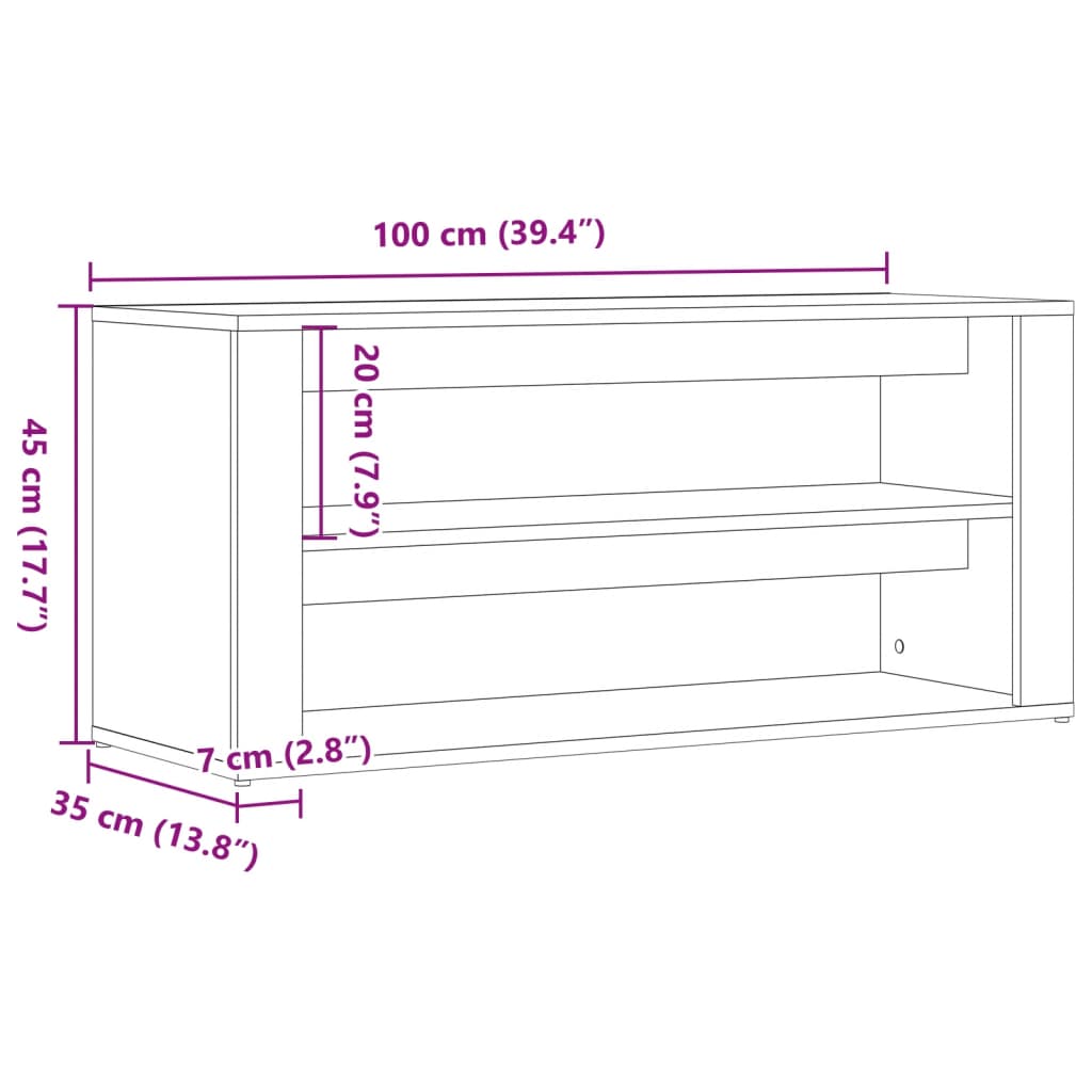 Kenkäteline Kenkäkaappi Kenkäpenkki vanhentunutta puuta 100x35x45 cm