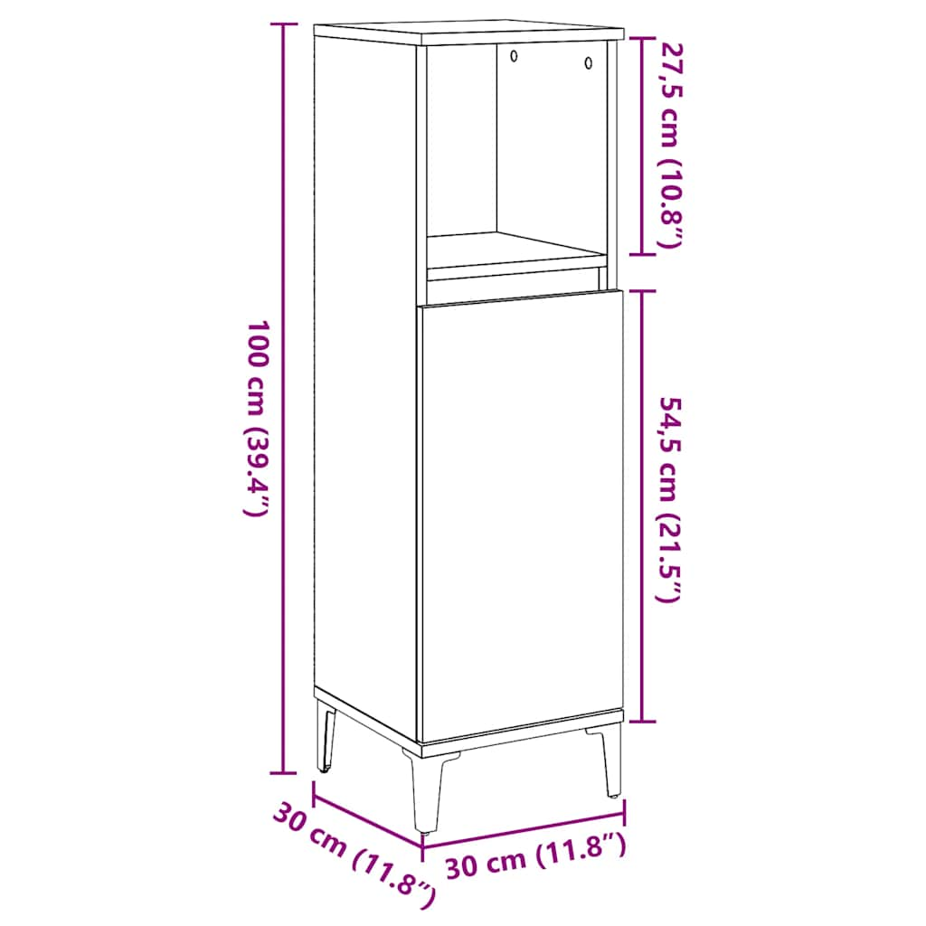 Badrumsskåp betonggrå 30x30x100 cm konstruerat trä