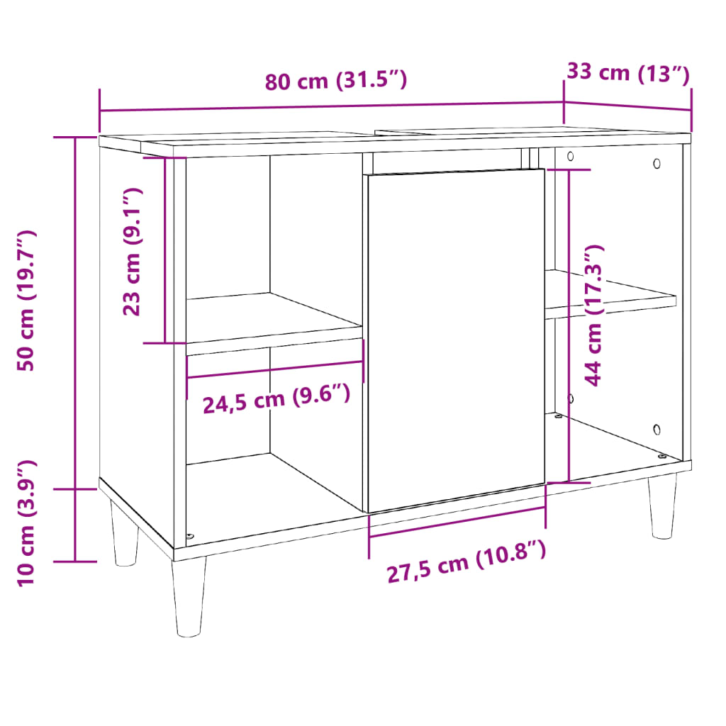 Badrumsskåp sonoma-ek 80x33x60 cm konstruerat trä