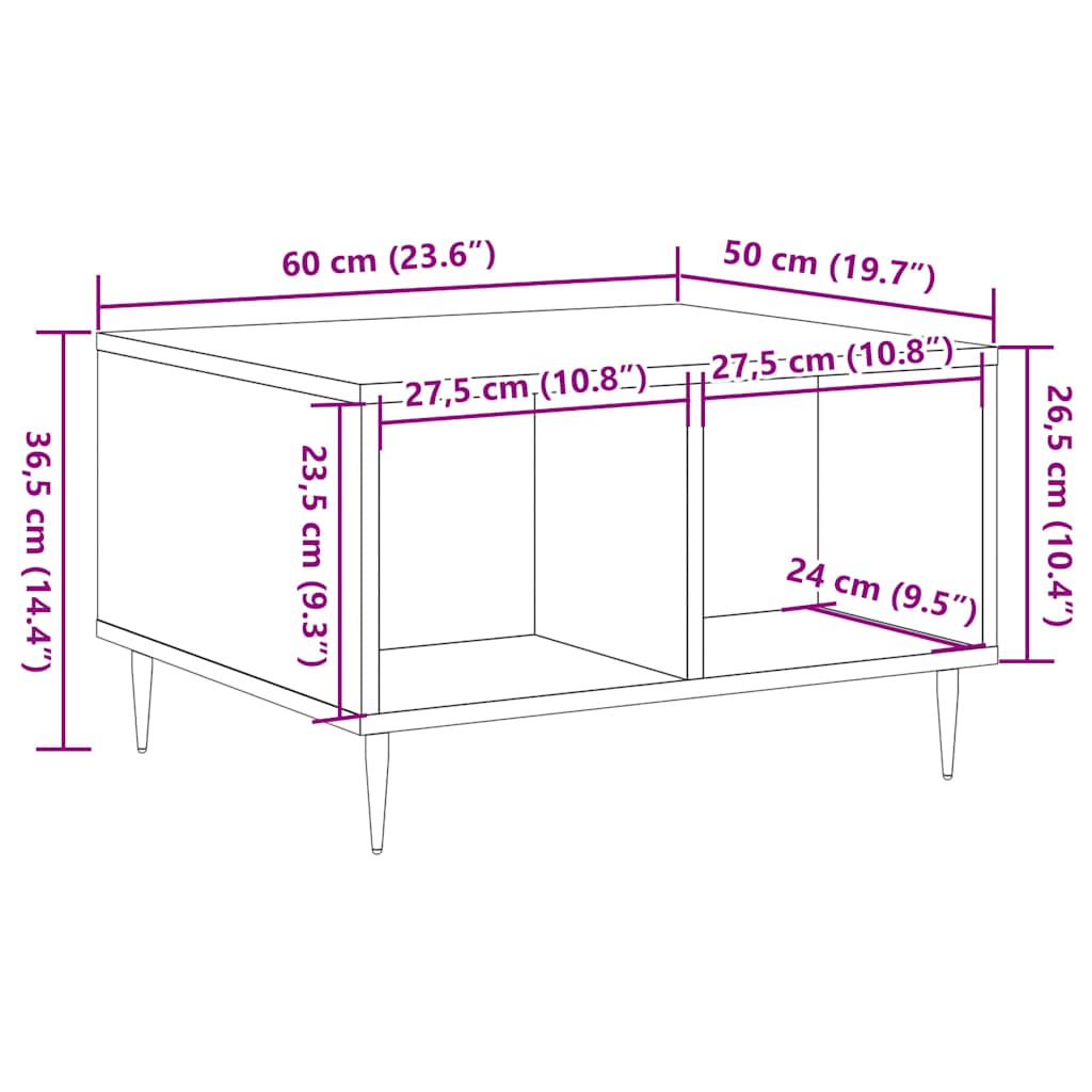 Soffbord åldrat trä 60x50x36,5 cm konstruerat trä