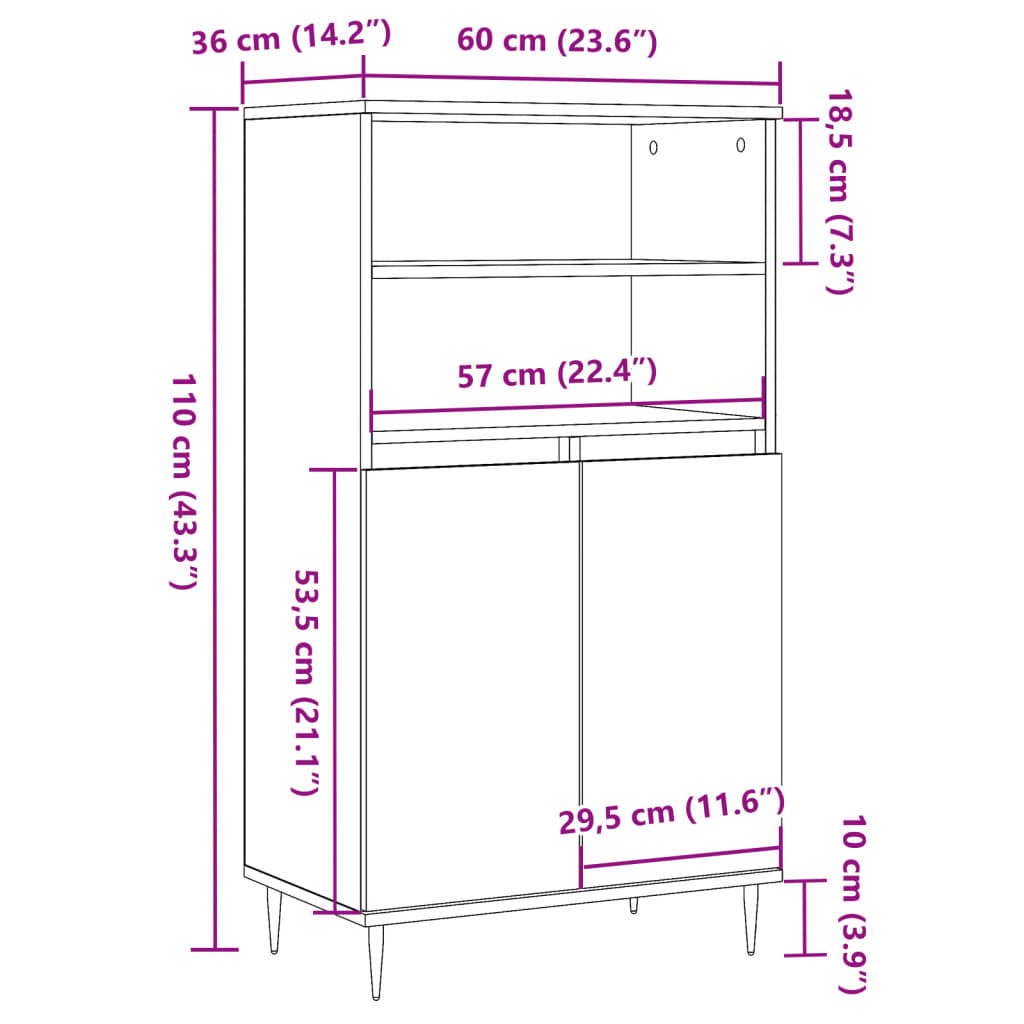 Skåp ek 60x36x110 cm