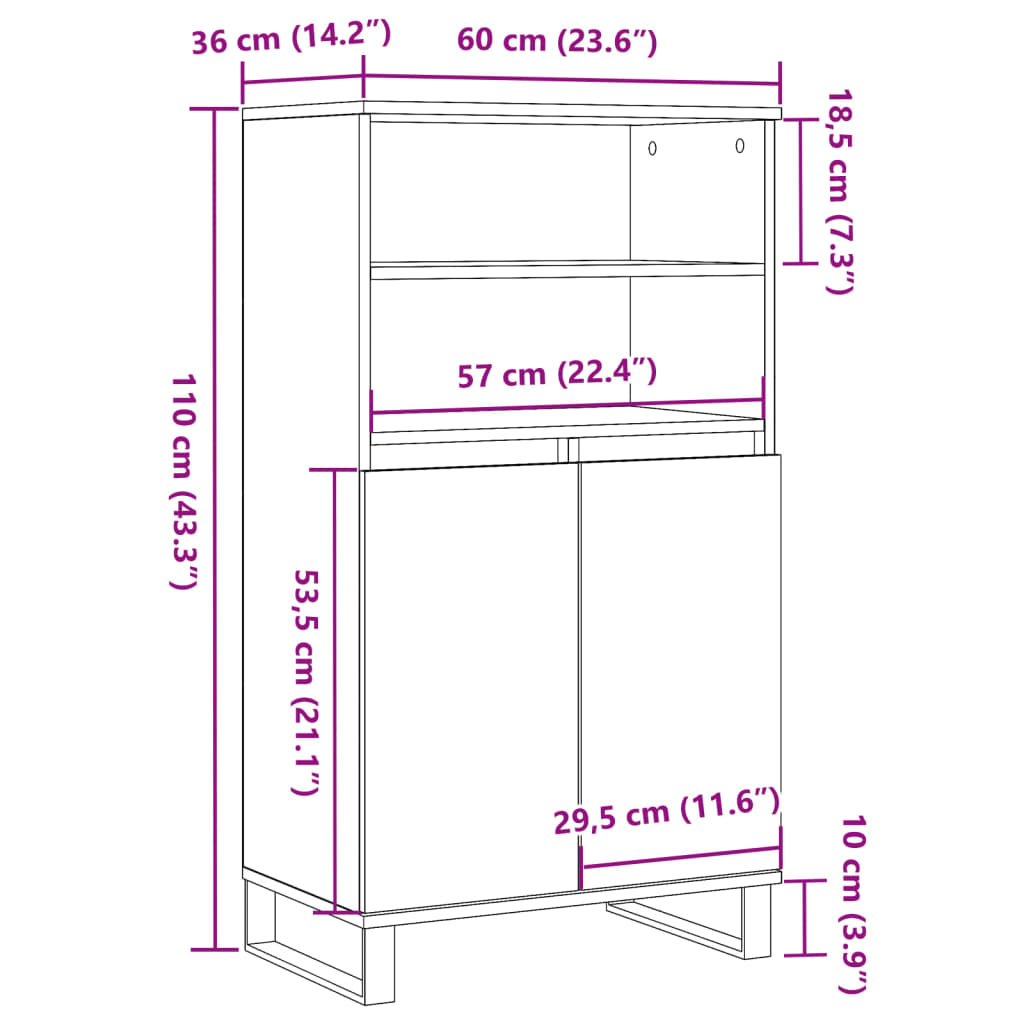 Högskåp artisan ek 60x36x110 cm konstruerat trä