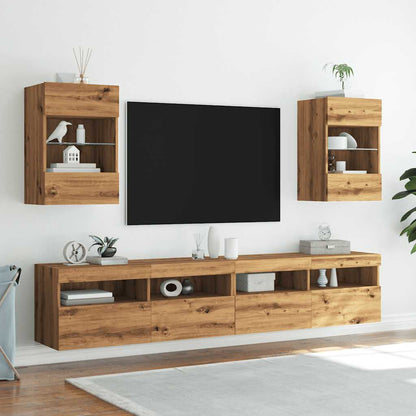 TV-möbel artisan ek 40x30x60,5 cm Väggmonterad TV-bänk LED 2 st